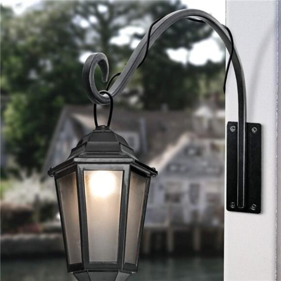 Heavy Duty Plant Hanger Bracket (16"/Black) Outdoor Hand-Forged Hanging Plant - Picture 6 of 7